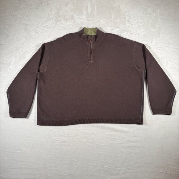 Tommy Bahama Reversible Sweater Men 3XL Brown Green 1/4 Zip Mock Neck Embroidery - Picture 2 of 16